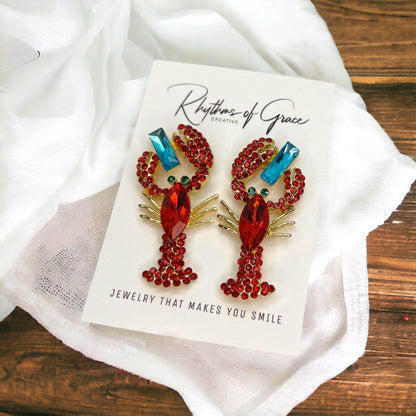 Catch the Sparkle: Rhinestone Crawfish Earrings for a Dazzling Crawfish Boil! - Rhythms of Grace Creative