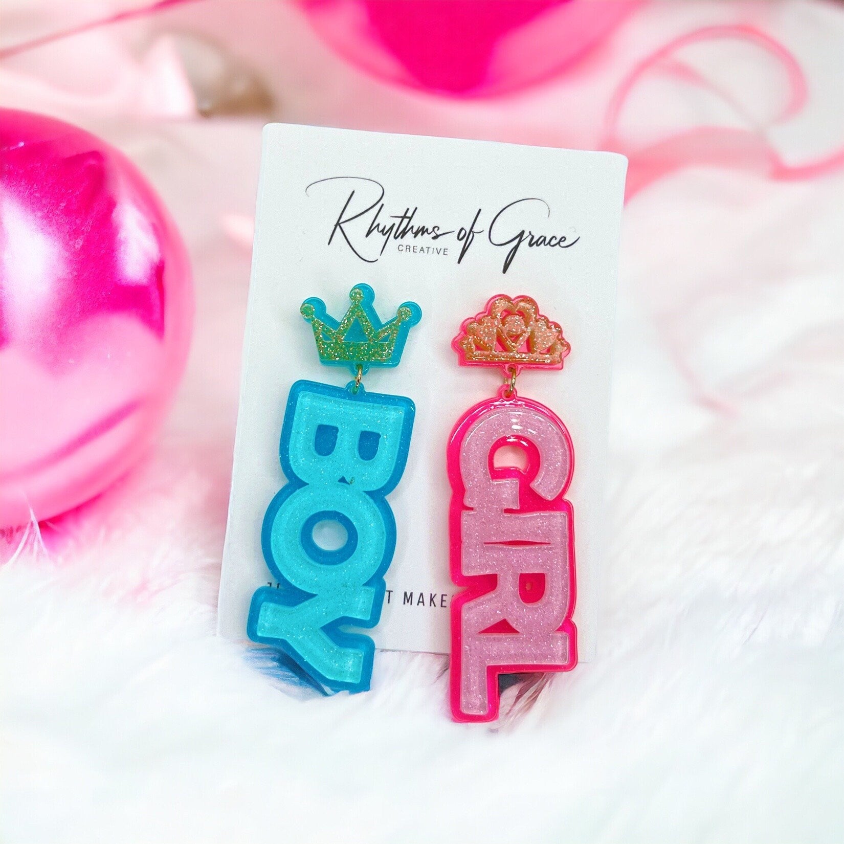 Gender Reveal Earrings - Baby Shower, New Mom, Mother’s Day, Mom Earrings, Momma Earrings, Mama Earrings, Team Pink, Team Blue, Pink or Blue