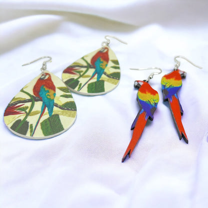 Parrot Earrings - Parrot Jewelry, Handmade Earrings, Macaw Earrings, Animal Earrings, Animal Jewelry, Bird Earrings, Tropical Bird, Island