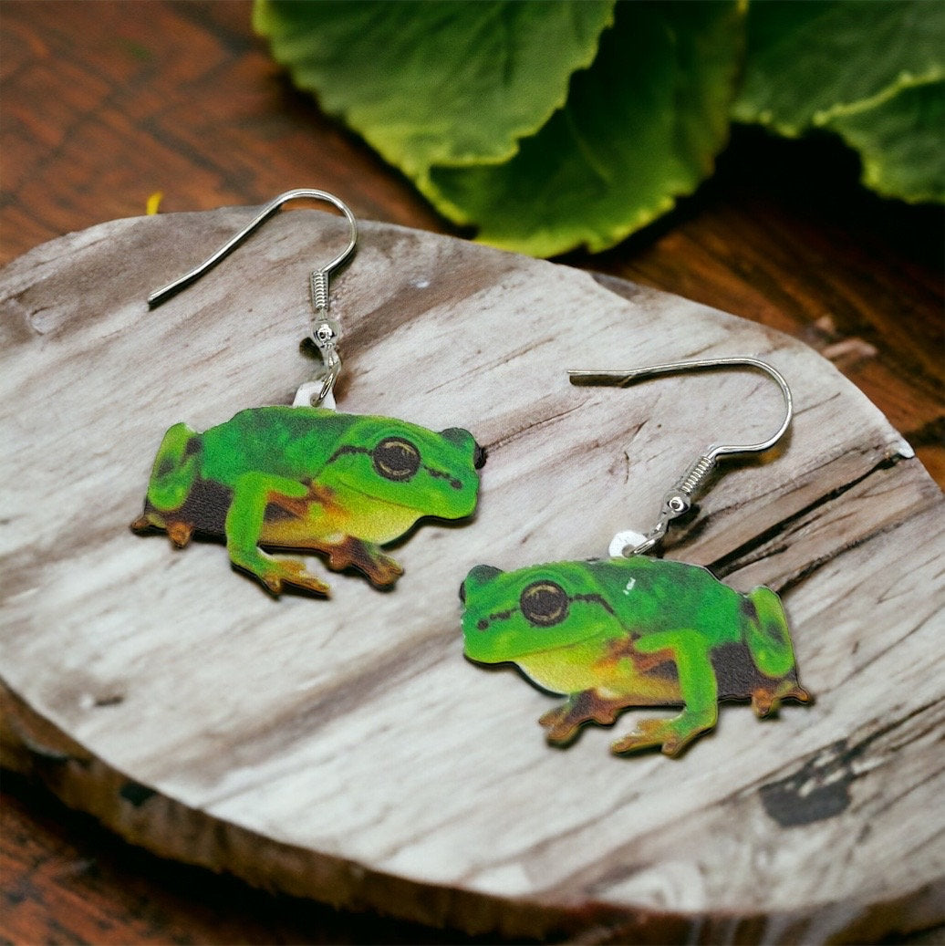 Frog Earrings - Frog Jewelry, Handmade Earrings, Tree Frog, Animal Earrings, Animal Jewelry, Frog Accessories, Green Frog, Frog Prince