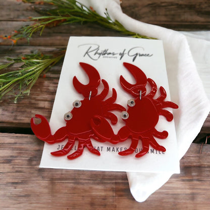 Cajun Earrings - Crab Earrings, Crawfish Earrings, Lobster Earrings, Handmade Earrings, Animal Earrings, Googly Eyes, Crawfish Boil, Crabs