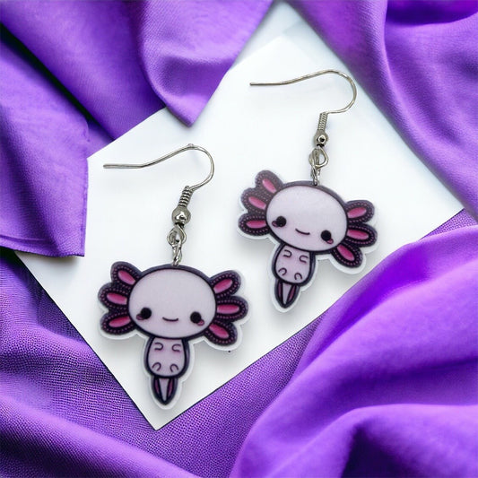 Axolotl Earrings - Axolotl Jewelry, Handmade Earrings, Handmade Jewelry, Animal Earrings, Animal Jewelry, Ocean Animals, Pink Axolotl, Sweet