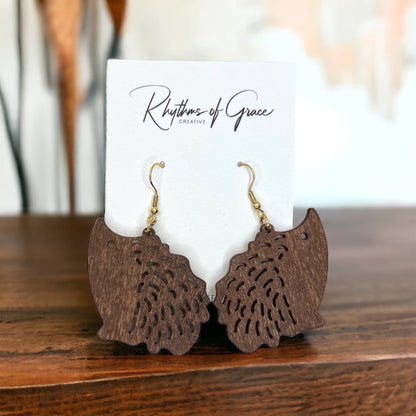Hedgehog Earrings - Hedgehog Jewelry, Handmade Earrings, Handmade Jewelry, Animal Earrings, Animal Jewelry, Laser Cut, Wooden Hedgehog