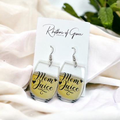 Mom Juice Earrings - Handmade Earrings, Baby Shower, Mother’s Day, Mom Earrings, Momma Earrings, Pregnancy Announcement, Wine Earrings