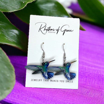 Hummingbird Earrings - Hummingbird Jewelry, Handmade Earrings, Handmade Jewelry, Animal Earrings, Animal Jewelry, Hummingbirds, Red Throat