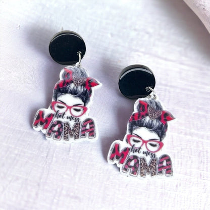 Hot Mess Mama Earrings - Handmade Earrings, Baby Shower, Mother’s Day, Mom Earrings, Momma Earrings, Hot Mess, #MomLife, Hot Mess Earrings