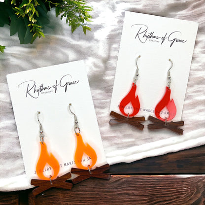 Campfire Earrings, Campfire Jewelry, Handmade Earrings, Handmade Jewelry, Fire Earrings, Campfire Accessories, Gone Camping, Camping Earring
