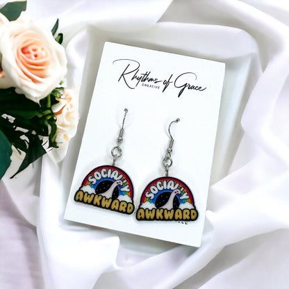 Socially Awkward Earrings - Handmade Earrings, Introvert Jewelry, Introvert Gift, Funny Earrings, Sweater, Introvert Earrings, Serotonin