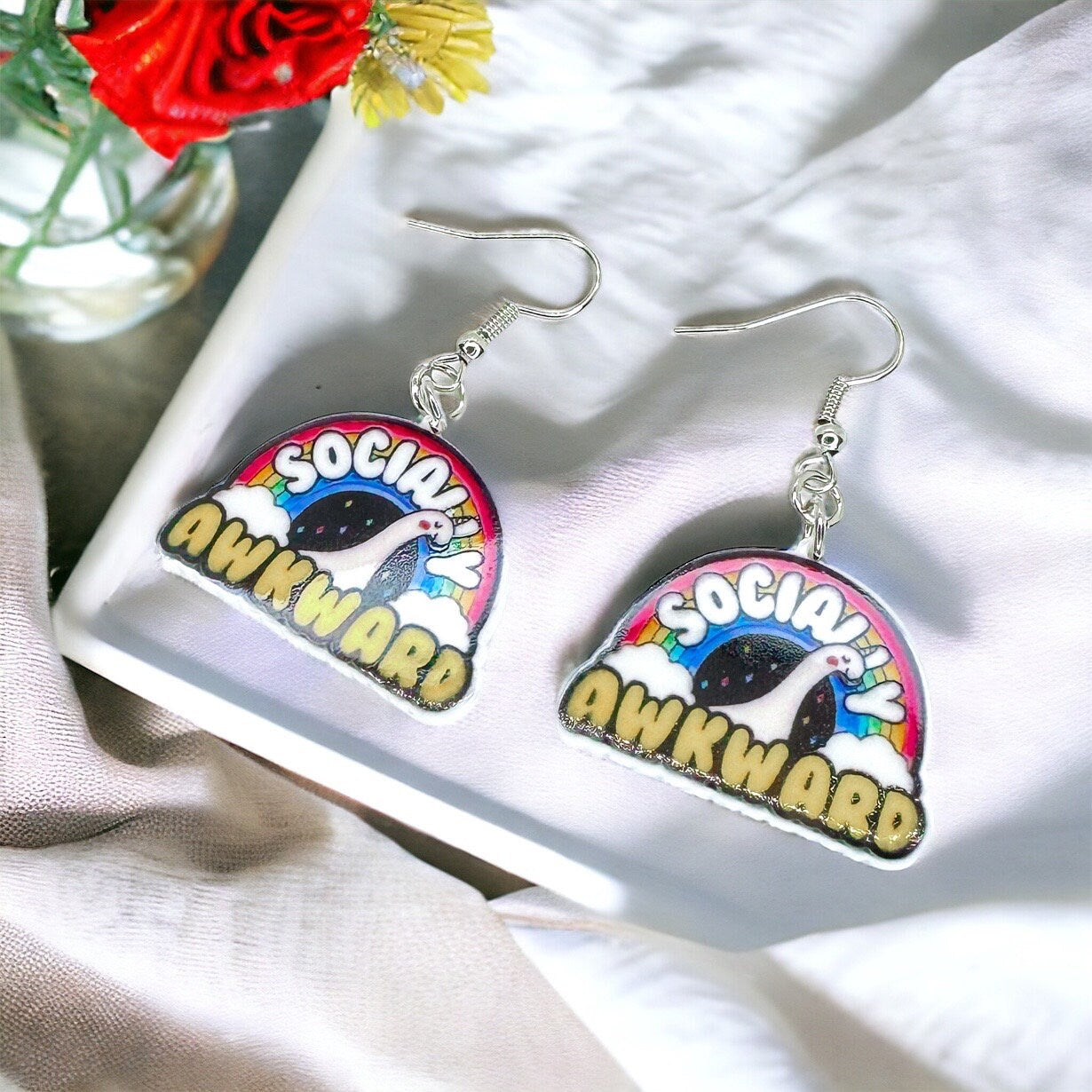 Socially Awkward Earrings - Handmade Earrings, Introvert Jewelry, Introvert Gift, Funny Earrings, Sweater, Introvert Earrings, Serotonin