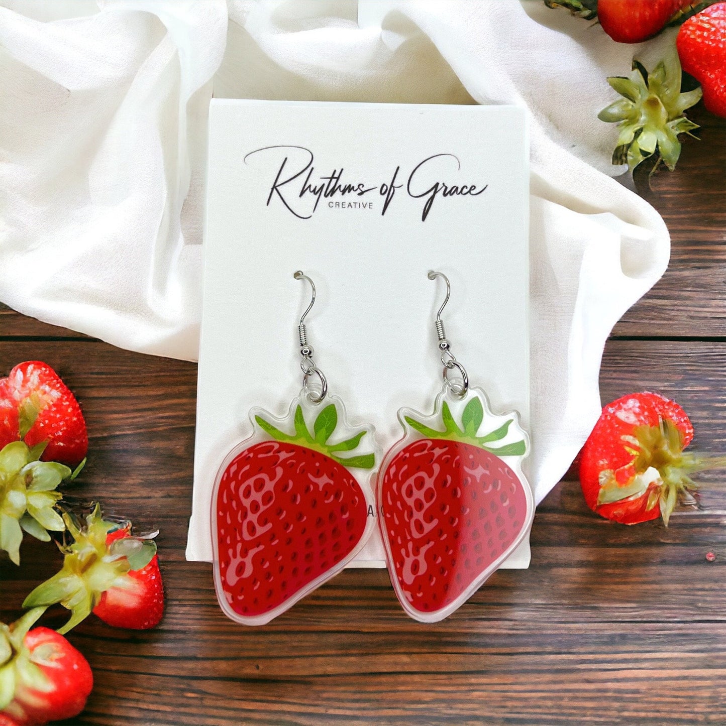 Strawberry Earrings - Strawberry Jewelry, Dangle Earrings, Fruit Earrings, Plant Lady, Handmade Earrings, Strawberry Festival, Strawberries
