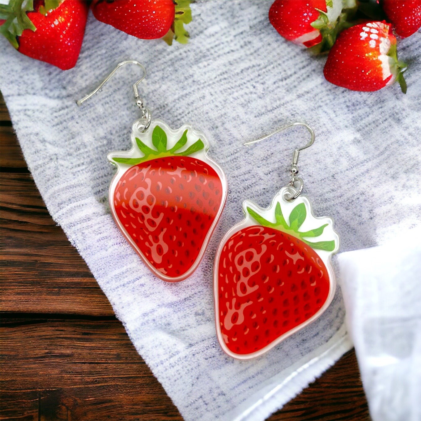 Strawberry Earrings - Strawberry Jewelry, Dangle Earrings, Fruit Earrings, Plant Lady, Handmade Earrings, Strawberry Festival, Strawberries