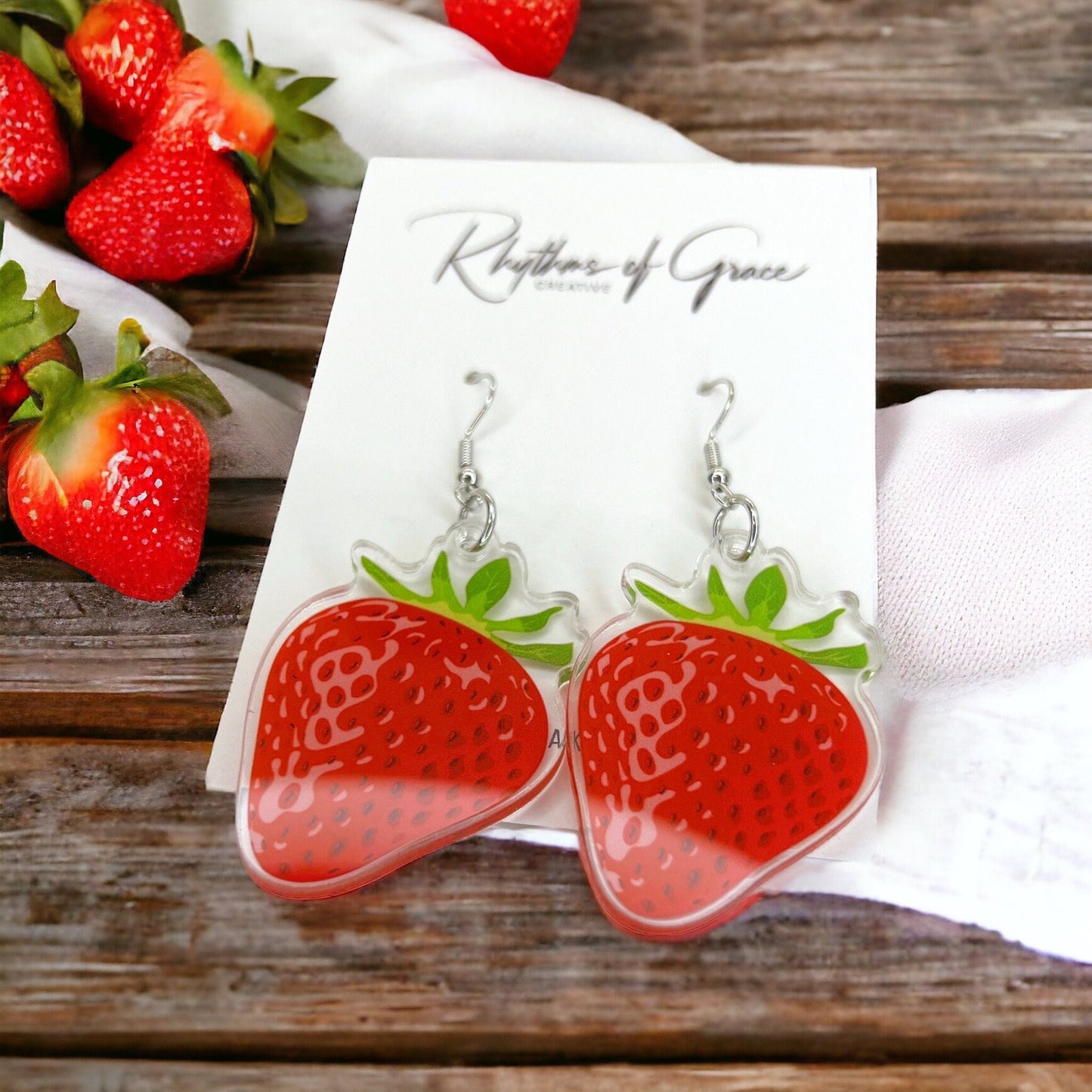 Strawberry Earrings - Strawberry Jewelry, Dangle Earrings, Fruit Earrings, Plant Lady, Handmade Earrings, Strawberry Festival, Strawberries
