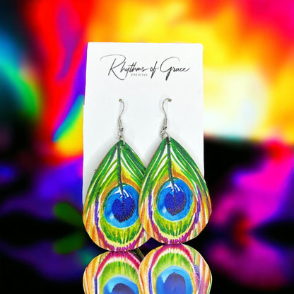 Peacock Earrings - Peacock Jewelry, Dangle Earrings, Peacock Feather, Handmade Earrings, Peacock Accessories, Handmade Jewelry, Colorful