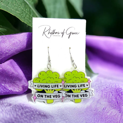 Plant Earrings - Plant Jewelry, Dangle Earrings, Plant Lady, Handmade Earrings, Green Thumb, Plants, Living on the Veg, Vegan, Humor, Veggie