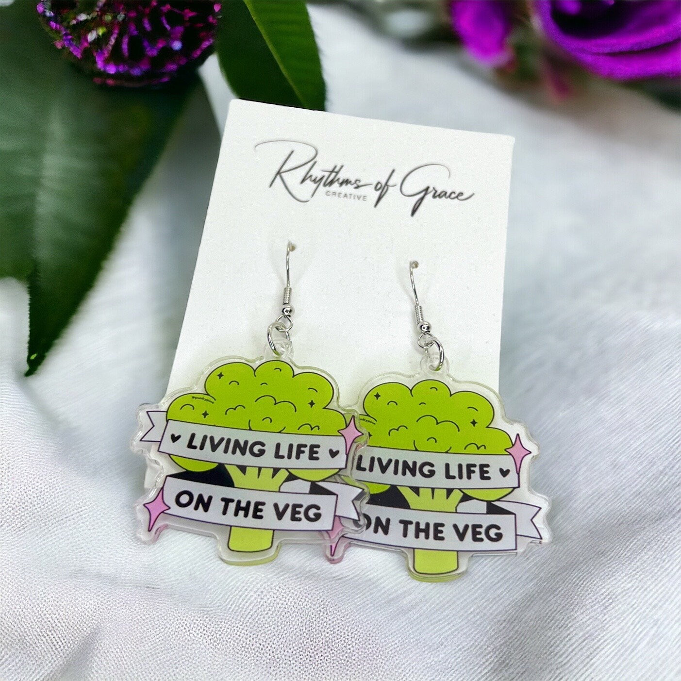 Plant Earrings - Plant Jewelry, Dangle Earrings, Plant Lady, Handmade Earrings, Green Thumb, Plants, Living on the Veg, Vegan, Humor, Veggie
