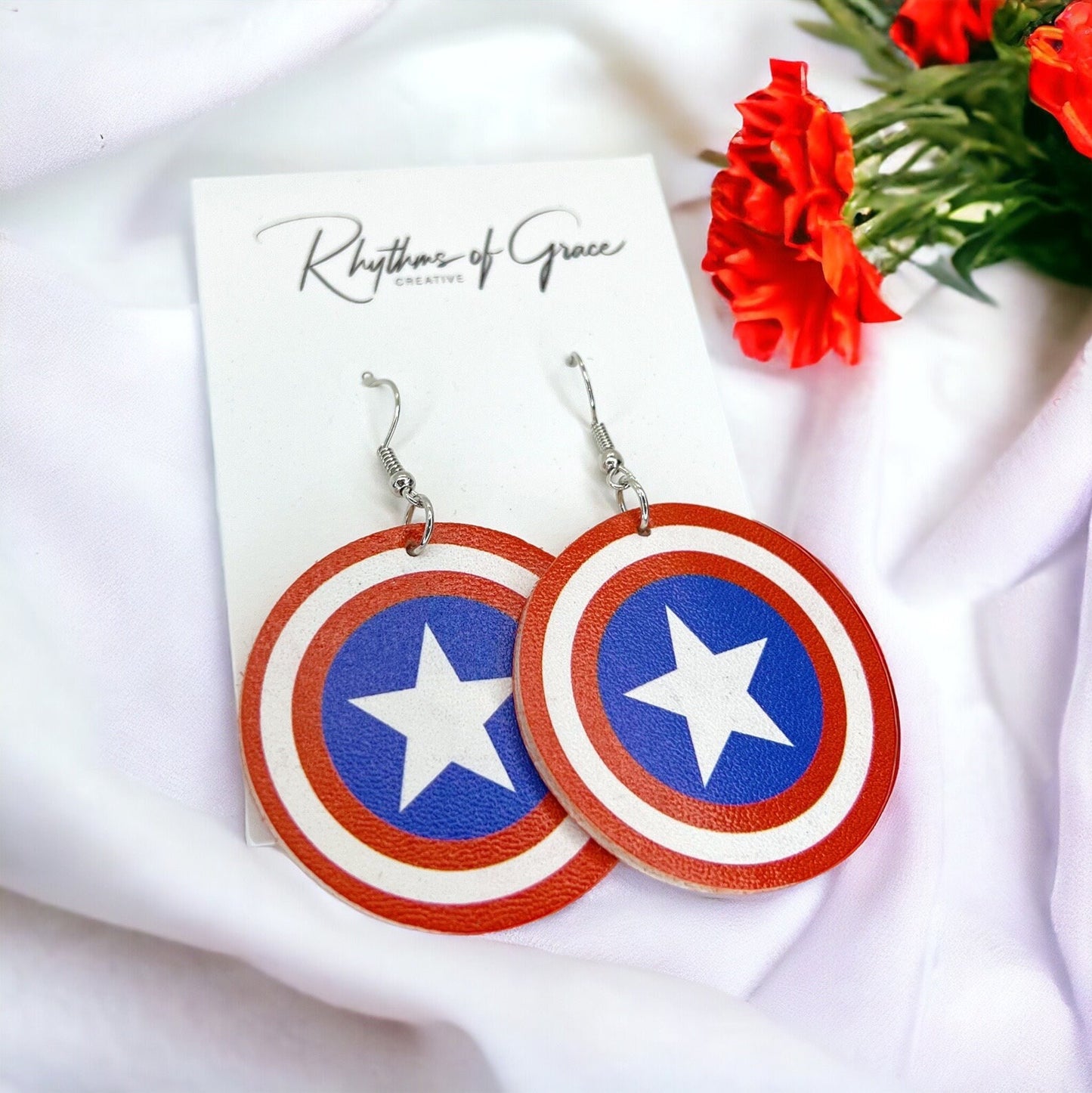 Stars and Stripes Earrings - USA Jewelry, Dangle Earrings, Handmade Earrings, Handmade Jewelry, Red White and Blue, America, Fourth of July
