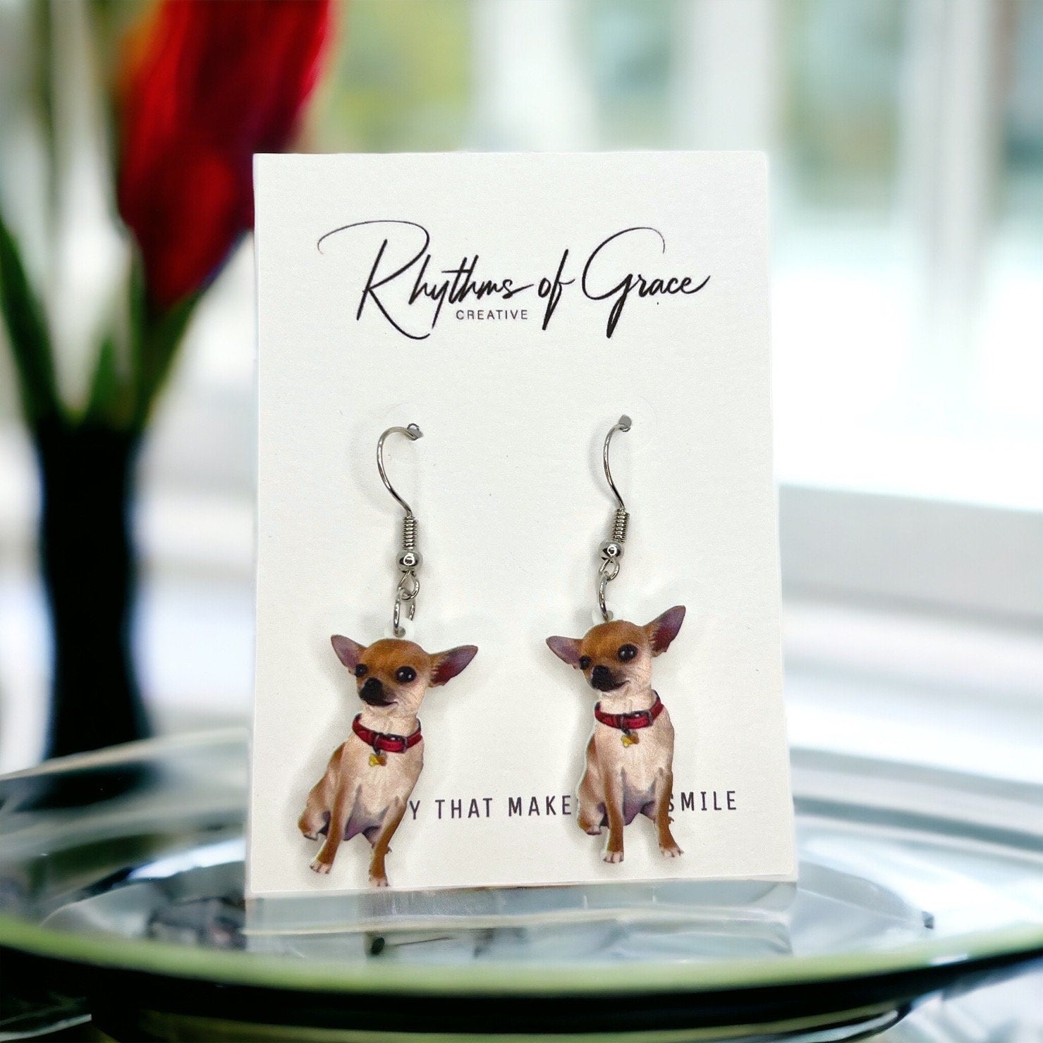 Chihuahua Earrings - Dog Earrings, Chi Mom, Dog Jewelry, Dog Mom, Chihuahua Jewelry, Dog Accessories, Puppy Earrings, Chihuahua Accessories - Rhythms of Grace Creative
