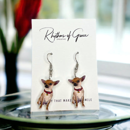 Chihuahua Earrings - Dog Earrings, Chi Mom, Dog Jewelry, Dog Mom, Chihuahua Jewelry, Dog Accessories, Puppy Earrings, Chihuahua Accessories - Rhythms of Grace Creative