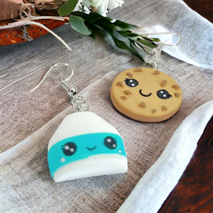 Milk and Cookies Earrings - Handmade Earrings, Milk and Cookies, Handmade Jewelry, We Go Together Like, Chocolate Chip Cookie, Food Earrings