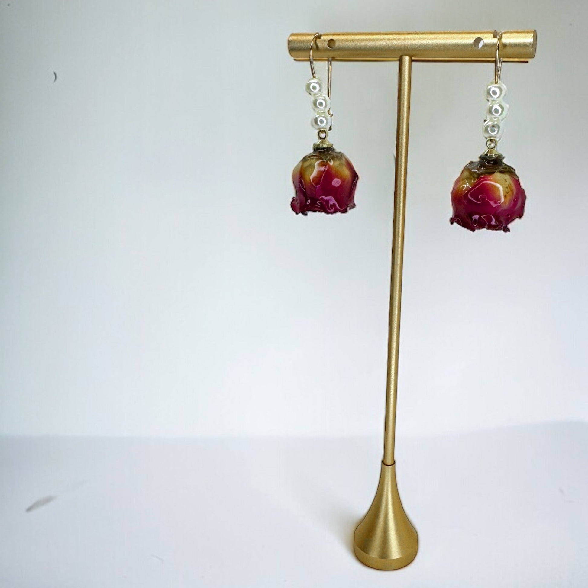 Dried Rose Earrings - Deied Flowers, Easter Earrings, Handmade Earrings, Dried Flower Earrings, Dried Flower Jewelry, Floral Accessories