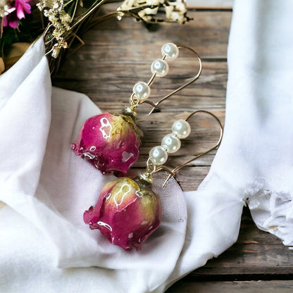 Dried Rose Earrings - Deied Flowers, Easter Earrings, Handmade Earrings, Dried Flower Earrings, Dried Flower Jewelry, Floral Accessories