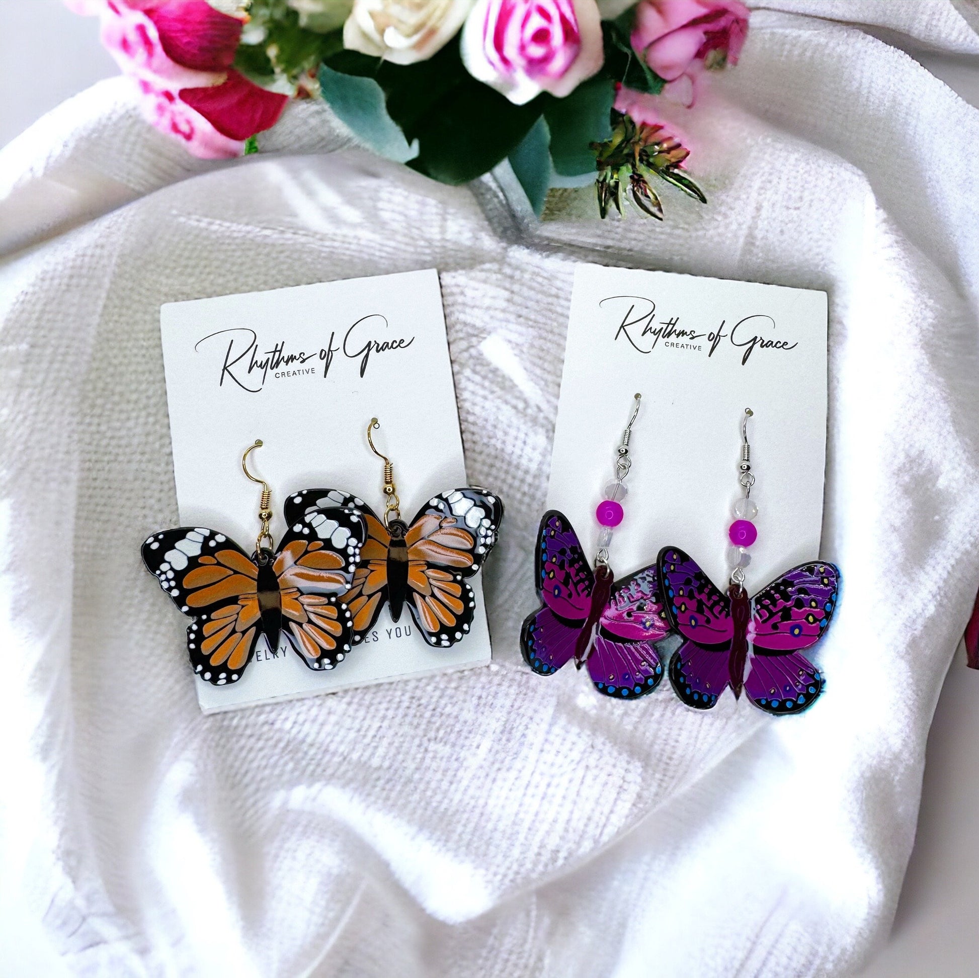 Butterfly Earrings - Easter Earrings, Handmade Earrings, Butterfly Jewelry, Butterfly Accessories, Easter Accessories, Monarch Butterfly