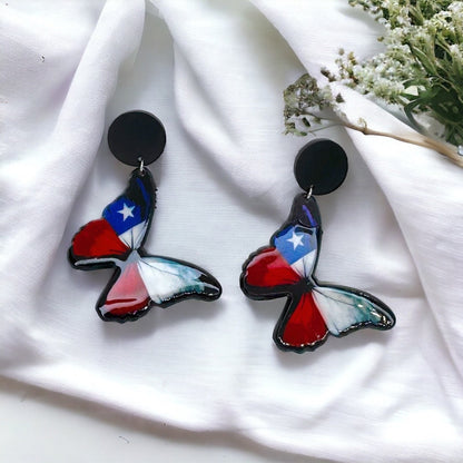 Butterfly Earrings - Handmade Earrings, Butterfly Jewelry, Butterfly Accessories, Texas Flag, Easter, American Flag, Red White and Blue