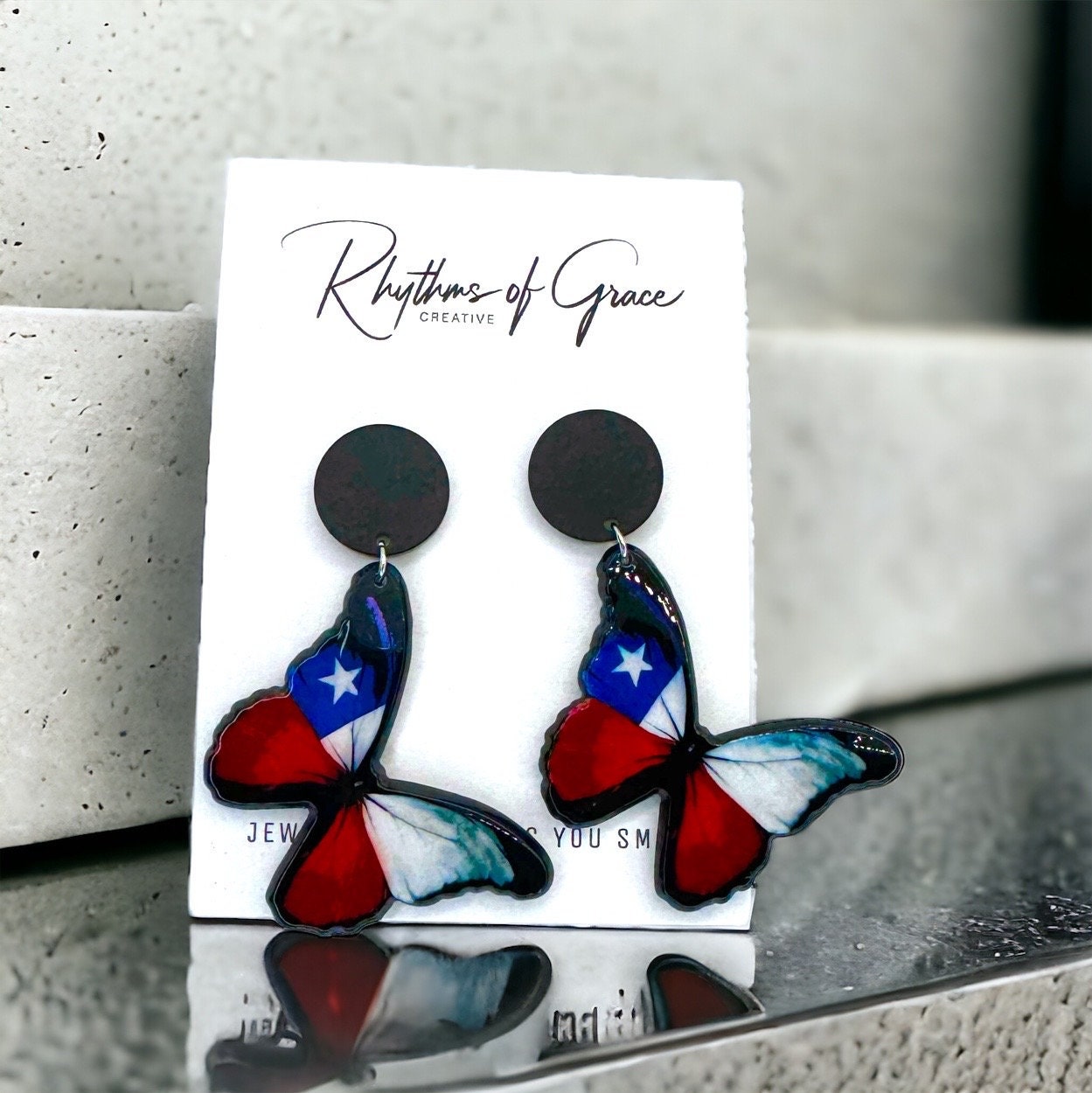 Butterfly Earrings - Handmade Earrings, Butterfly Jewelry, Butterfly Accessories, Texas Flag, Easter, American Flag, Red White and Blue