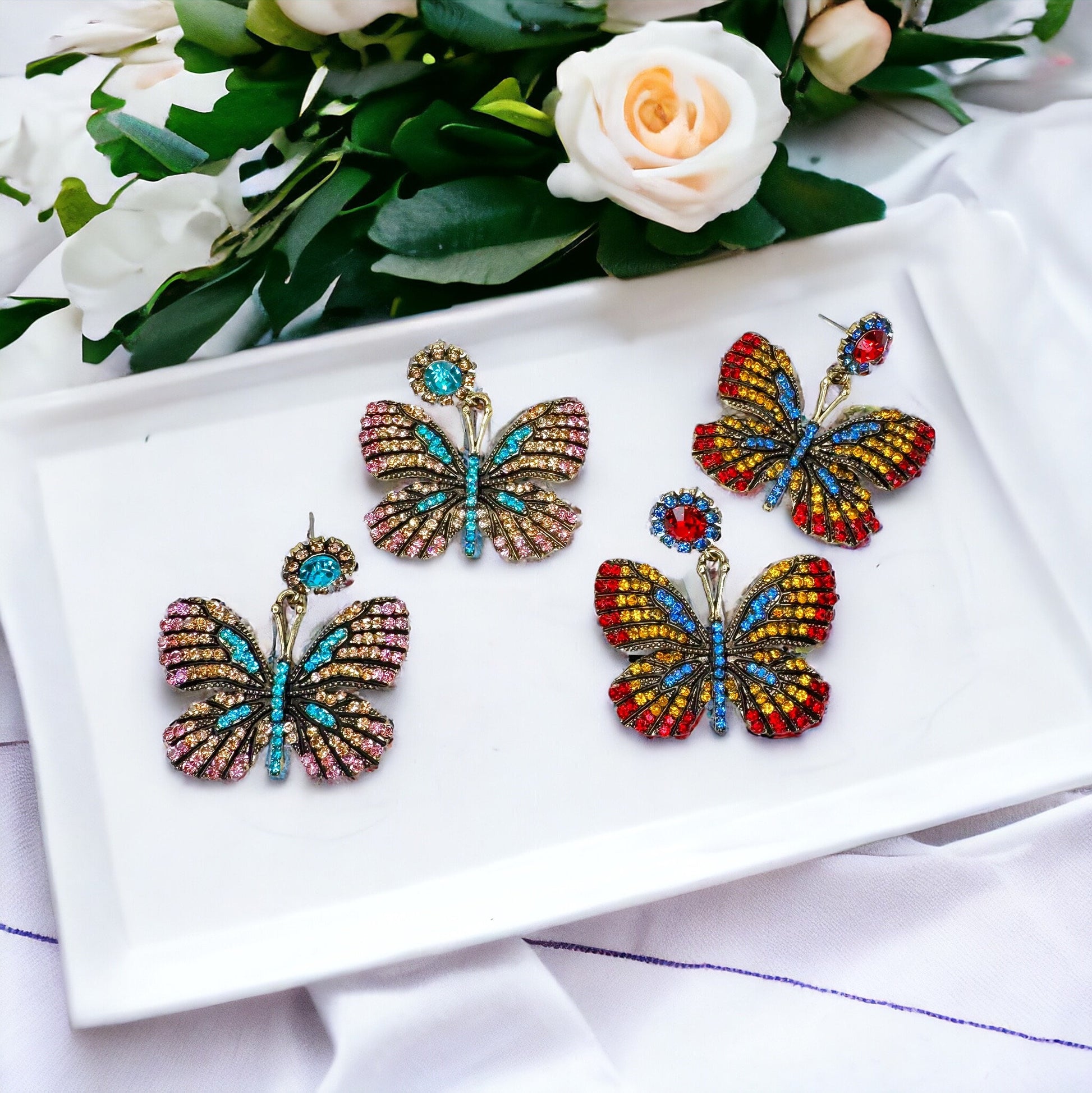 Butterfly Earrings - Easter Earrings, Rhinestone Butterfly, Butterfly Jewelry, Butterfly Accessories, Easter Accessories, Monarch Butterfly
