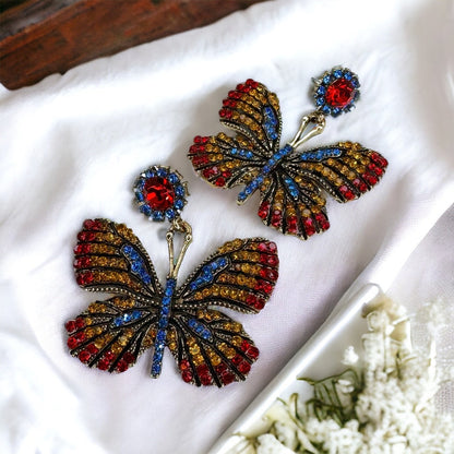 Butterfly Earrings - Easter Earrings, Rhinestone Butterfly, Butterfly Jewelry, Butterfly Accessories, Easter Accessories, Monarch Butterfly