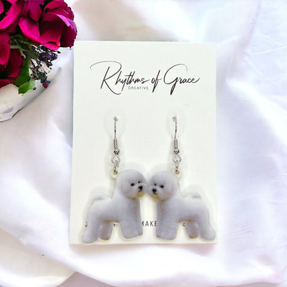 Bichon Frise Earrings - Dog Earrings, Dog Jewelry, Dog Mom, White Maltese, White Bichon, Bichon Frise, Fluffy White Dog, Furbaby, Handmade