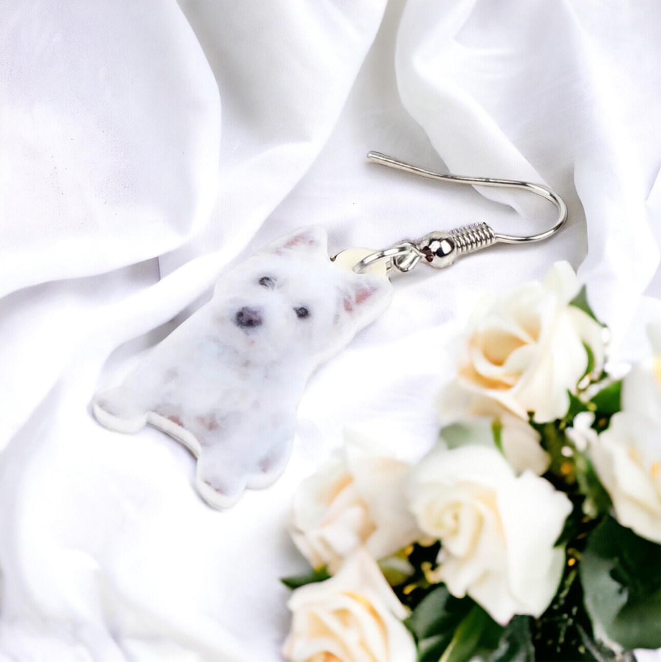West Highland Terrier Earrings - Dog Earrings, Dog Jewelry, Dog Mom, Westie, Westie Dog, Fluffy White Dog, Furbaby, Westie Puppy