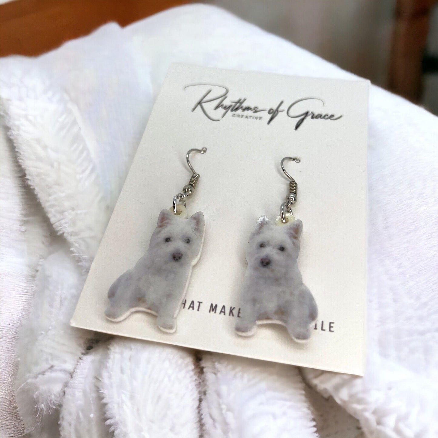 West Highland Terrier Earrings - Dog Earrings, Dog Jewelry, Dog Mom, Westie, Westie Dog, Fluffy White Dog, Furbaby, Westie Puppy