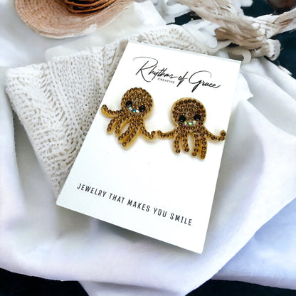 Octopus Earrings - Octopus Jewelry, Ocean Earrings, Seashore Earrings, Handmade Earrings, Handmade Jewelry, Animal Earrings, Ocean Animal