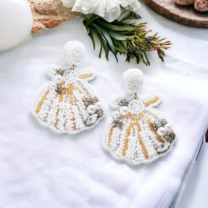 Seashell Earrings - Seashell Jewelry, Beaded Earrings, Handmade Earrings, Handmade Jewelry, Shell Earrings, Shell Jewelry, Seashore Decor