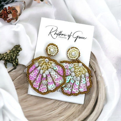 Seashell Earrings - Seashell Jewelry, Beaded Earrings, Handmade Earrings, Handmade Jewelry, Shell Earrings, Shell Jewelry, Seashore Decor