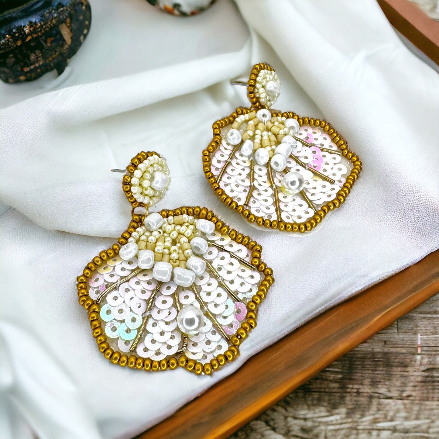 Seashell Earrings - Seashell Jewelry, Beaded Earrings, Handmade Earrings, Handmade Jewelry, Shell Earrings, Shell Jewelry, Seashore Decor