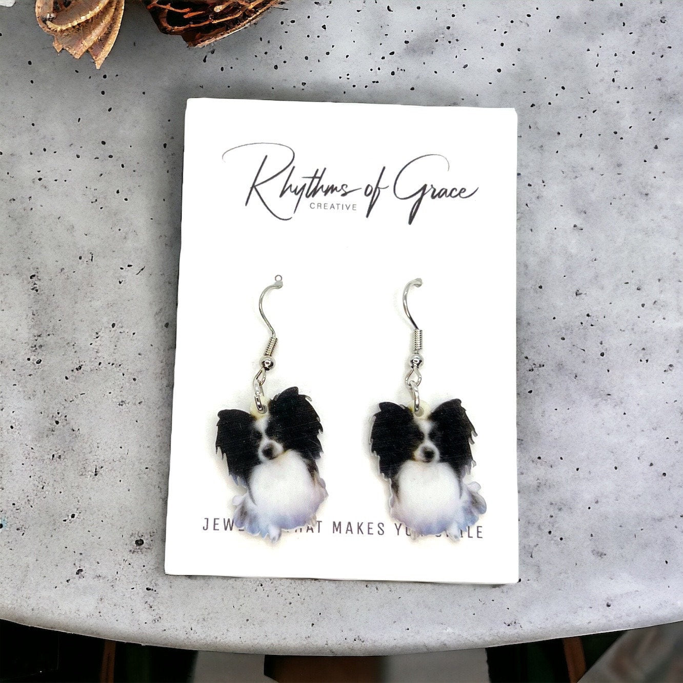 Papillon Earrings - Dog Earrings, Dog Jewelry, Dog Mom, Papillon Dog, Black and White Dog, Furbaby, Papillon Puppy, Papillon Mom, Handmade