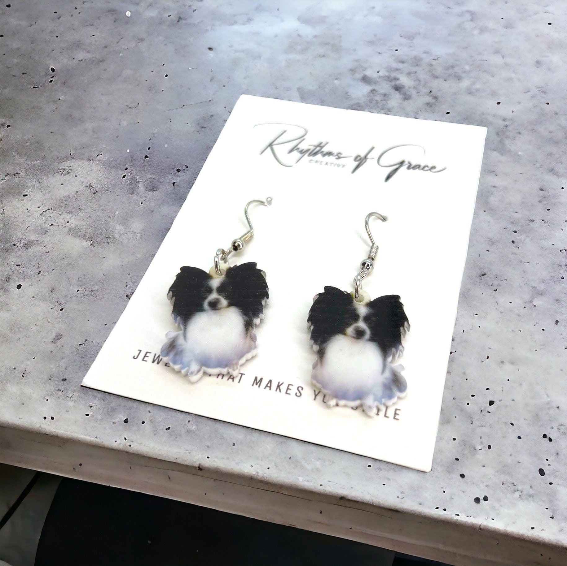 Papillon Earrings - Dog Earrings, Dog Jewelry, Dog Mom, Papillon Dog, Black and White Dog, Furbaby, Papillon Puppy, Papillon Mom, Handmade