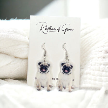 Pug Earrings - Pug Dog, Dog Earrings, Dog Jewelry, Dog Mom, French Bull Pug, Handmade Earrings, Furbaby, Pug Puppy, Cute Pug, French Bulldog