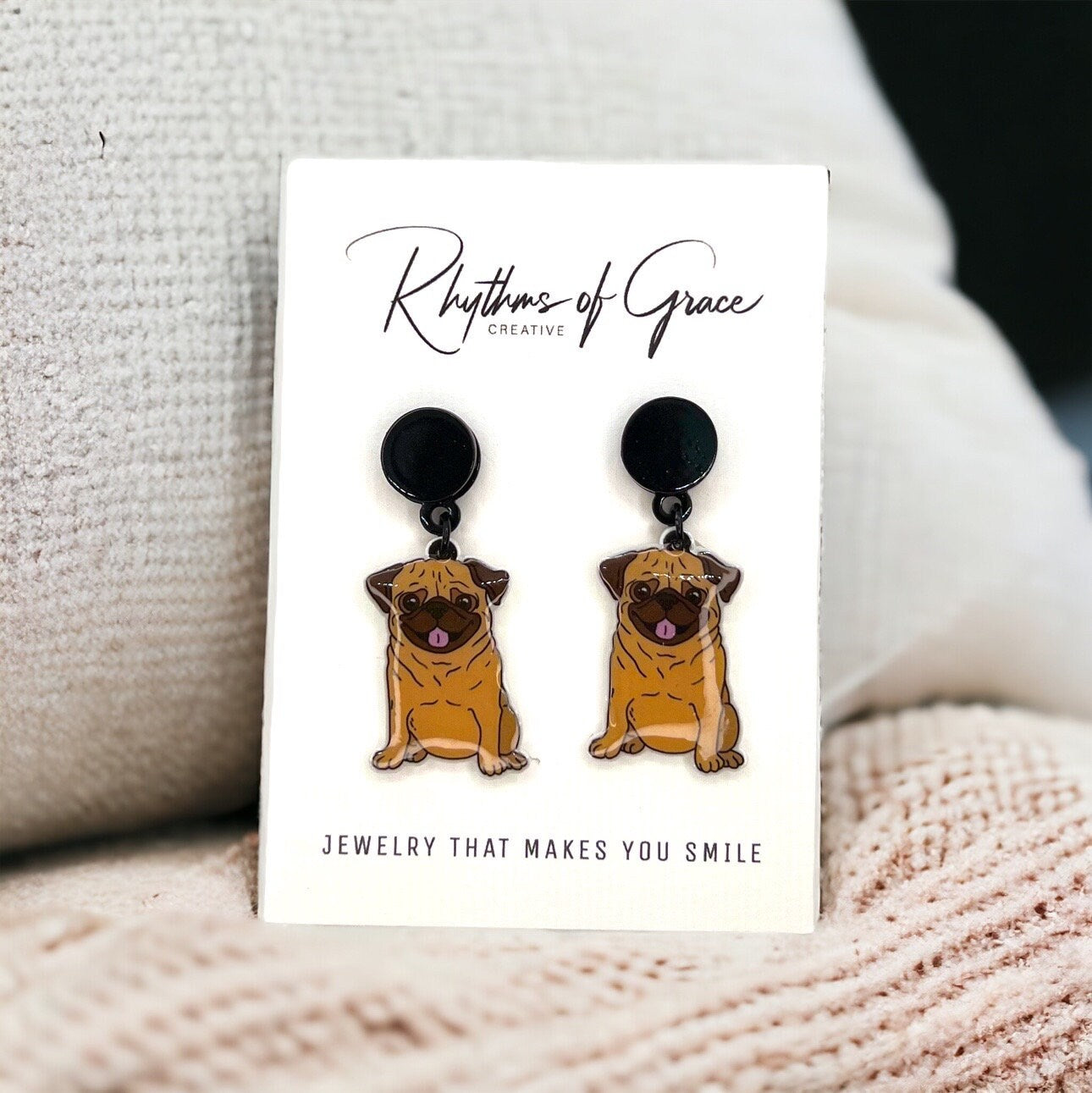 Pug Earrings - Pug Dog, Dog Earrings, Dog Jewelry, Dog Mom, French Bull Pug, Handmade Earrings, Furbaby, Pug Puppy, Cute Pug, French Bulldog