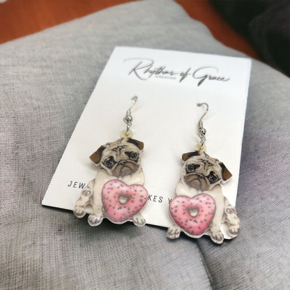 Pug Earrings - Pug Dog, Dog Earrings, Dog Jewelry, Dog Mom, French Bull Pug, Handmade Earrings, Furbaby, Pug Puppy, Cute Pug, French Bulldog
