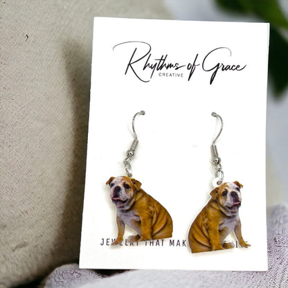 Bulldog Earrings - Dog Earrings, Dog Jewelry, Dog Mom, English Bulldog, Furbaby, Bulldog Puppy, Bulldog Mom, Handmade Earrings, British