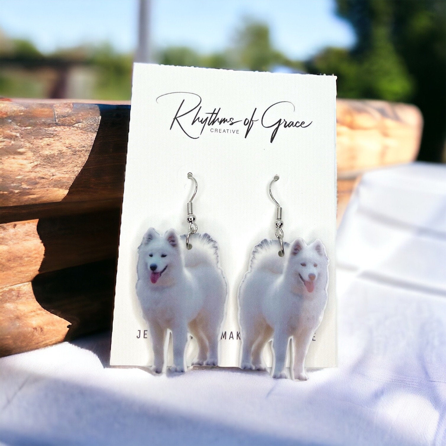Samoyed Earrings - American Eskimo Dog, Dog Earrings, Dog Jewelry, Dog Mom, Samoyed Dog, Handmade Earrings, Samoyed Gift, White Fluffy Dog
