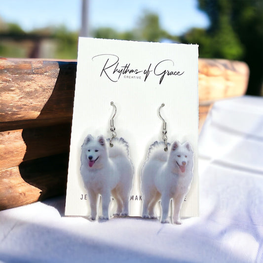 Samoyed Earrings - American Eskimo Dog, Dog Earrings, Dog Jewelry, Dog Mom, Samoyed Dog, Handmade Earrings, Samoyed Gift, White Fluffy Dog