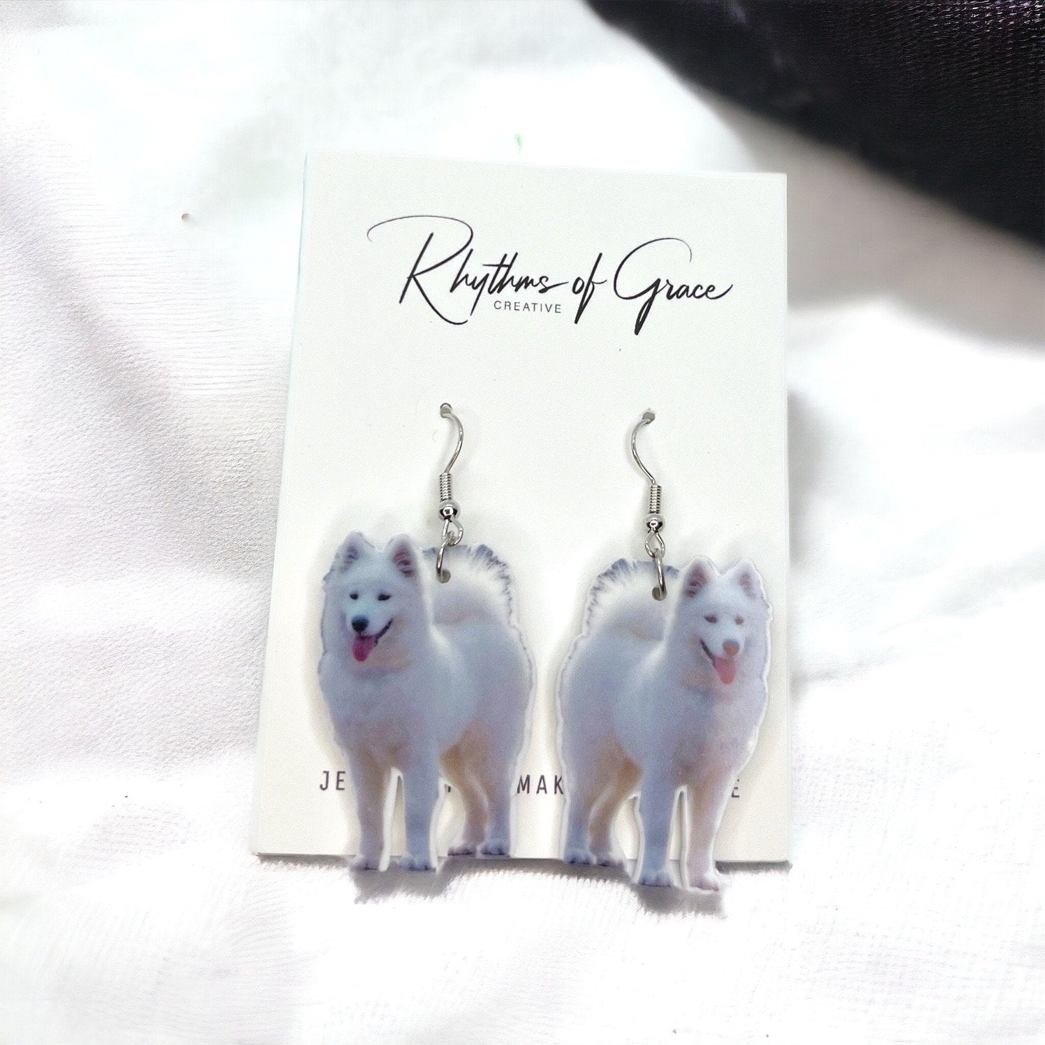 Samoyed Earrings - American Eskimo Dog, Dog Earrings, Dog Jewelry, Dog Mom, Samoyed Dog, Handmade Earrings, Samoyed Gift, White Fluffy Dog