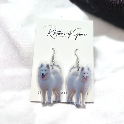 Samoyed Earrings - American Eskimo Dog, Dog Earrings, Dog Jewelry, Dog Mom, Samoyed Dog, Handmade Earrings, Samoyed Gift, White Fluffy Dog