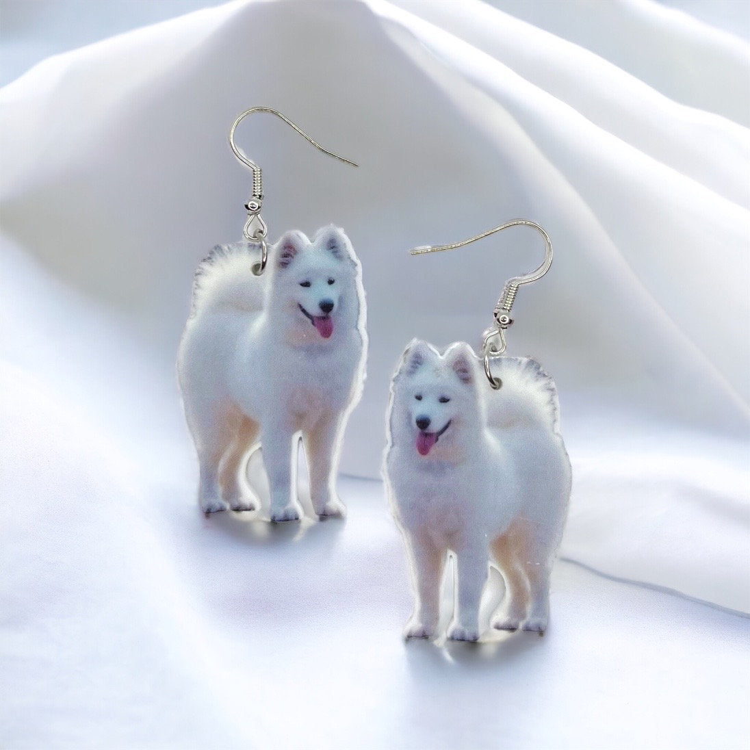 Samoyed Earrings - American Eskimo Dog, Dog Earrings, Dog Jewelry, Dog Mom, Samoyed Dog, Handmade Earrings, Samoyed Gift, White Fluffy Dog