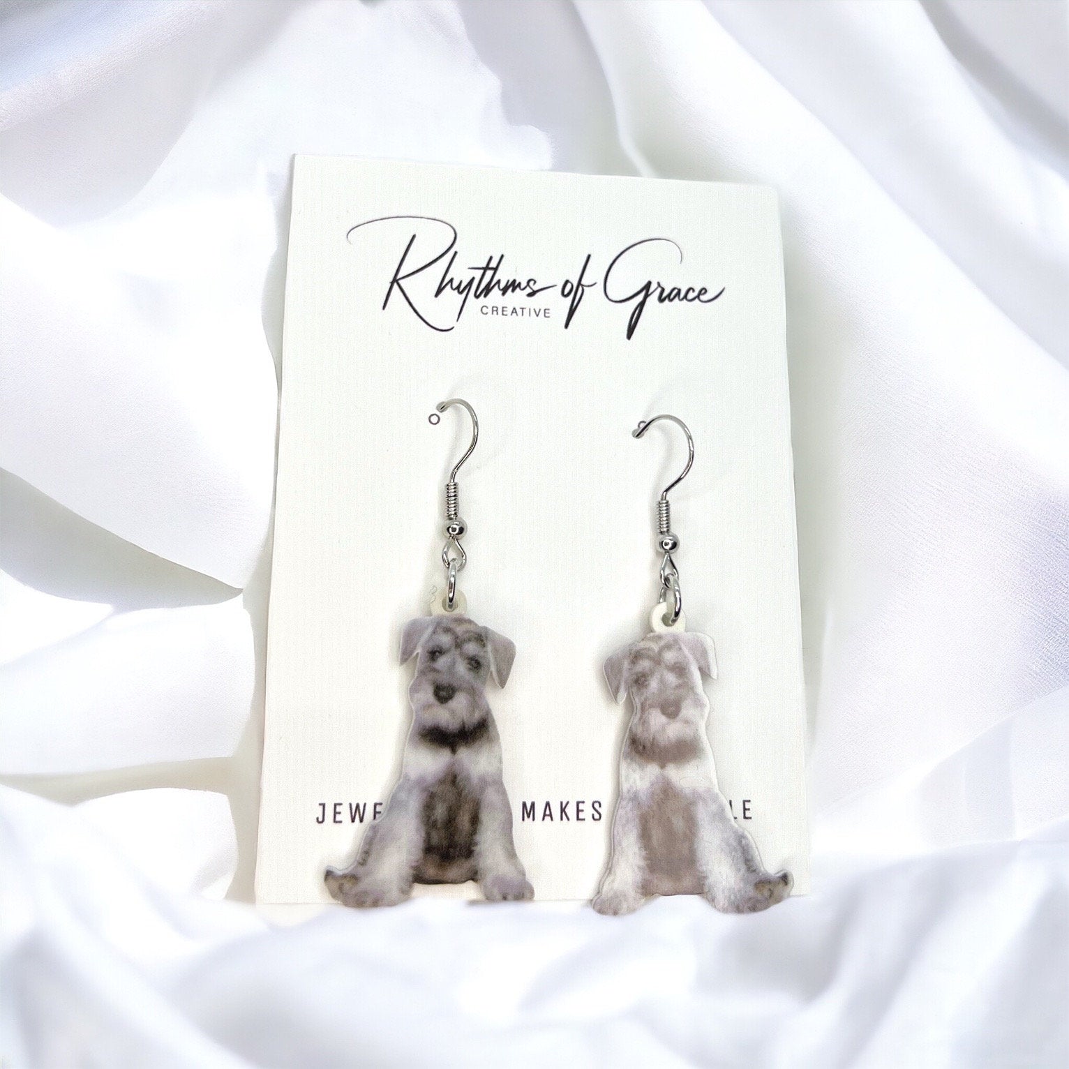 Schnauzer Earrings - Schnauzer Dog, Dog Earrings, Dog Jewelry, Dog Mom, Minature Schnauzer, Handmade Earrings, Schnauzer Gift, Grey Dog