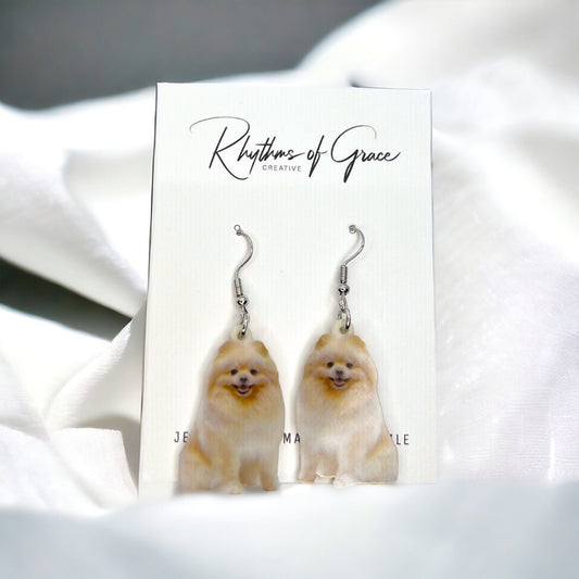 Pomeranian Earrings - Pomeranian Dog, Dog Earrings, Dog Jewelry, Dog Mom, Pomeranian Breed, Handmade Earrings, Pomeranian Gift, Pomeranians